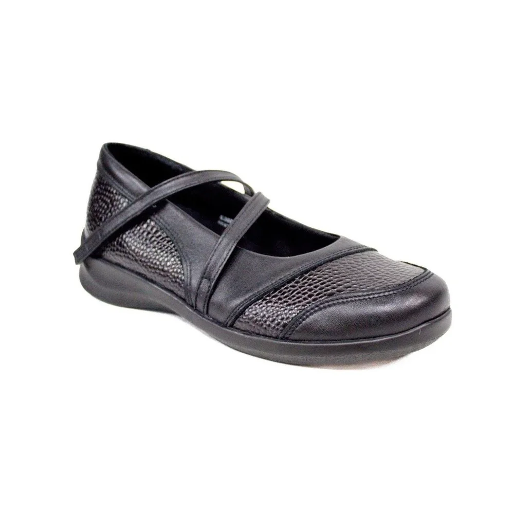 Aetrex Mary Jane Shoes Black Textured Pebbled Leather Comfort Size 7.5